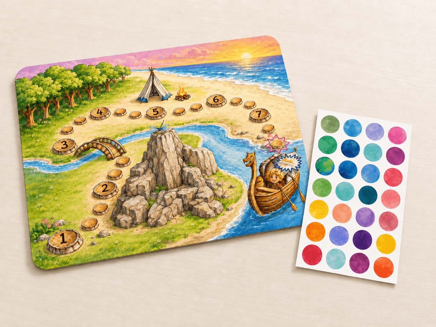 Adventure map and colourful progress stickers