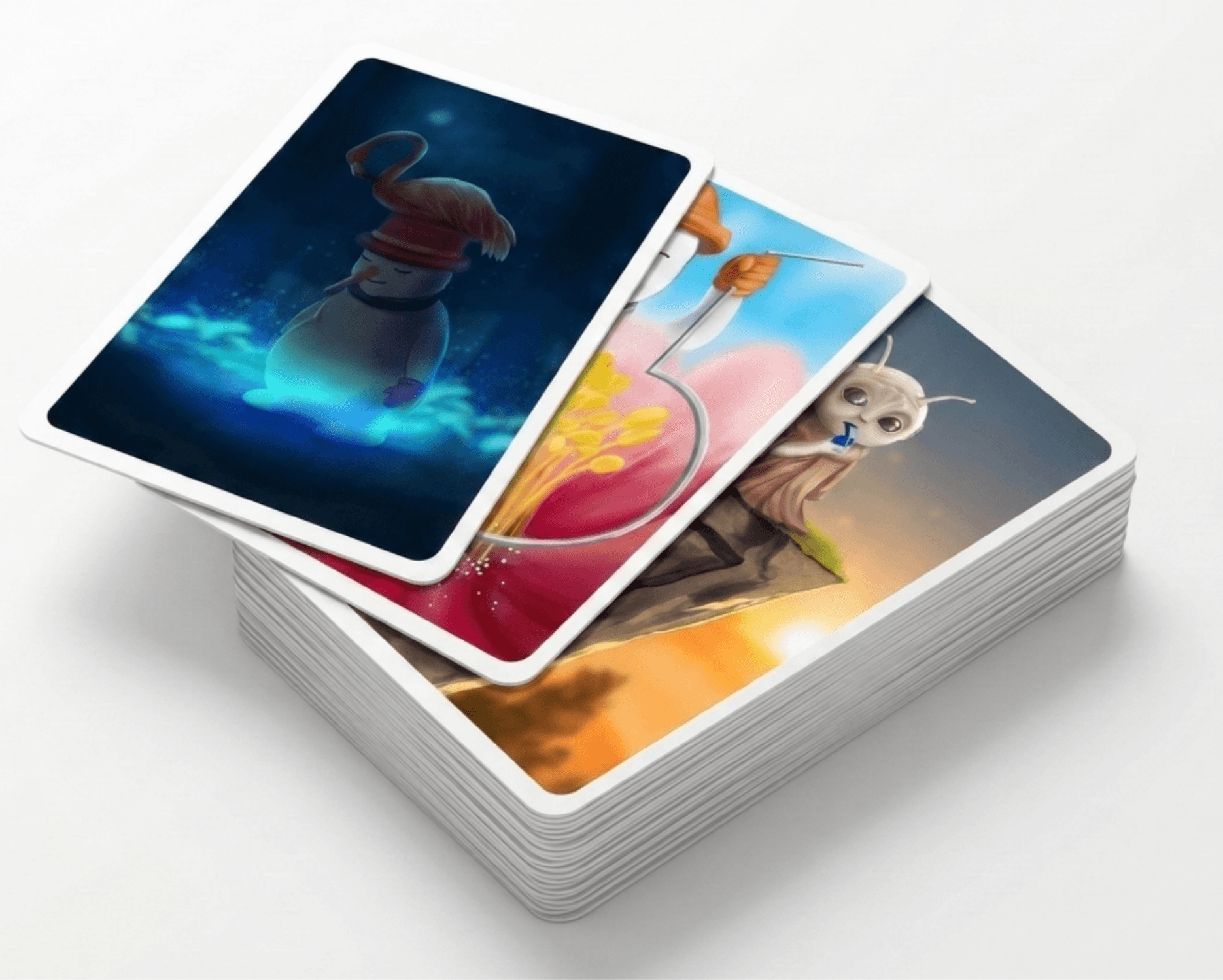 A stack of illustrated Numira Multiply cards